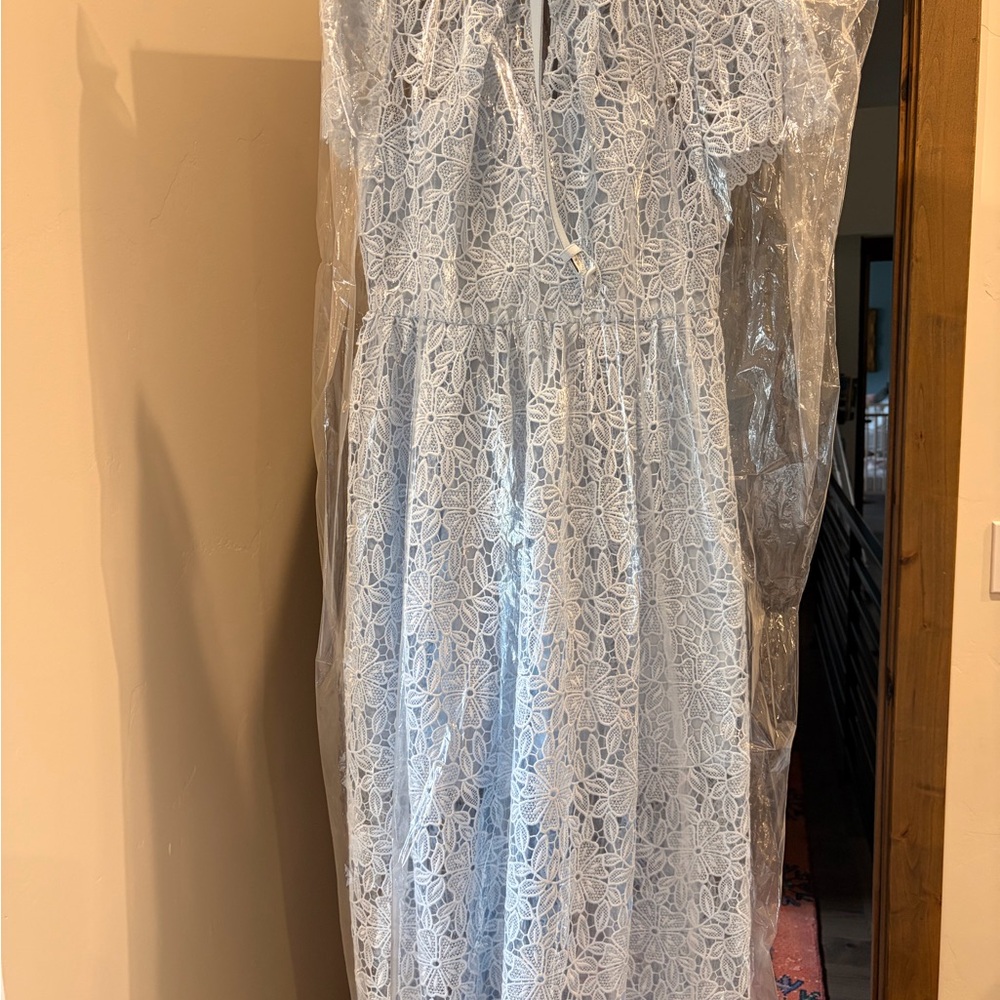 Self-Portrait Blue Guipure Lace A-Line Midi Dress - Picture 5 of 5